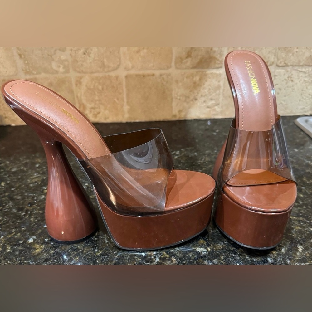 Fashion Nova Clear and Brown Platform Heels